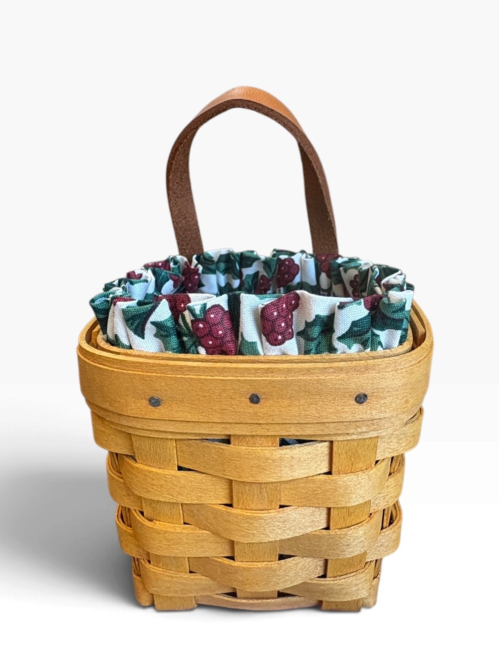 Longaberger Chives Booking Basket 2001 Holly Berry Liner & Protector Handle